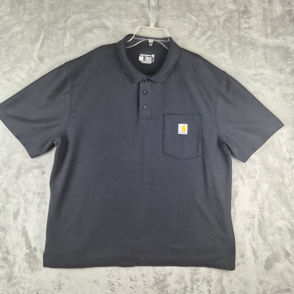 Carhartt Loose Fit Pocket Polo Shirt Mens Large Black Logo Workwear Utility